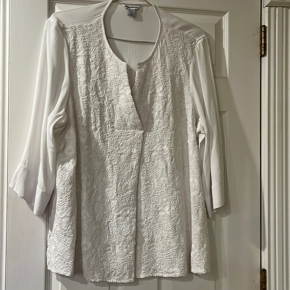 Tunic Length three-quarter sleeve beautiful printed blouse  semi sheer sleeves